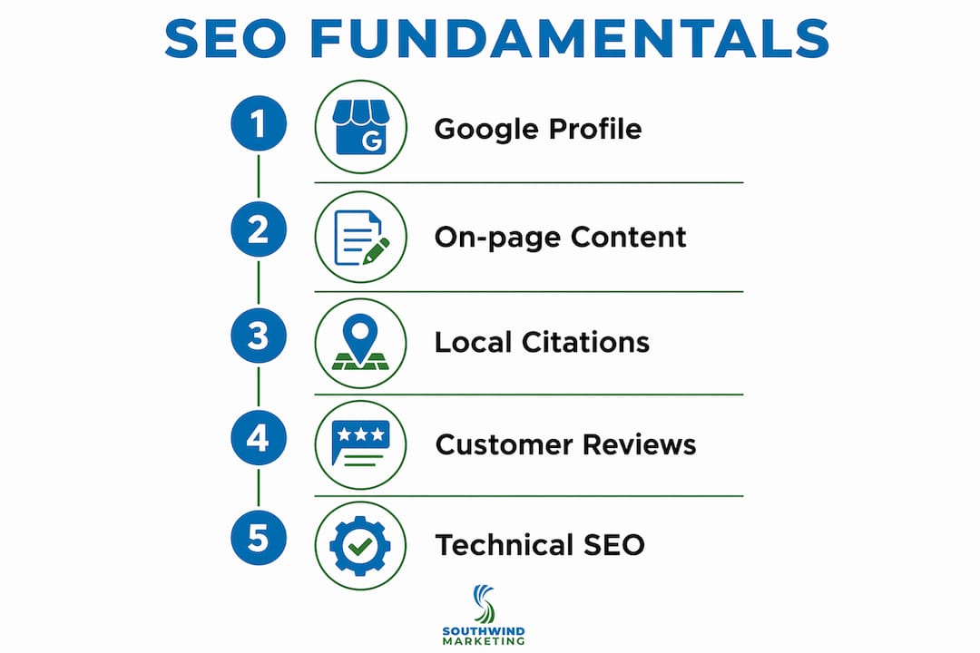 Infographic showing small business SEO fundamentals