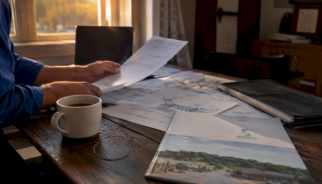 Office space inspection documents on desk