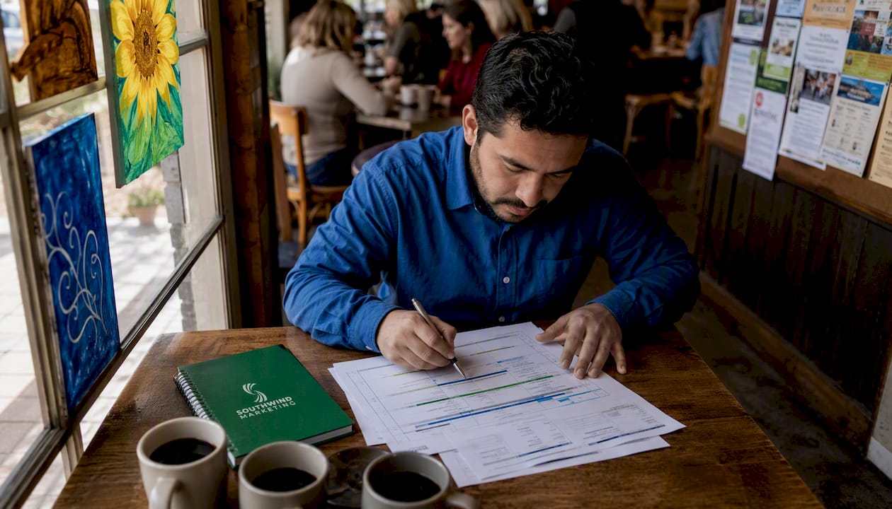 Man reviewing permitting timeline in city hall office