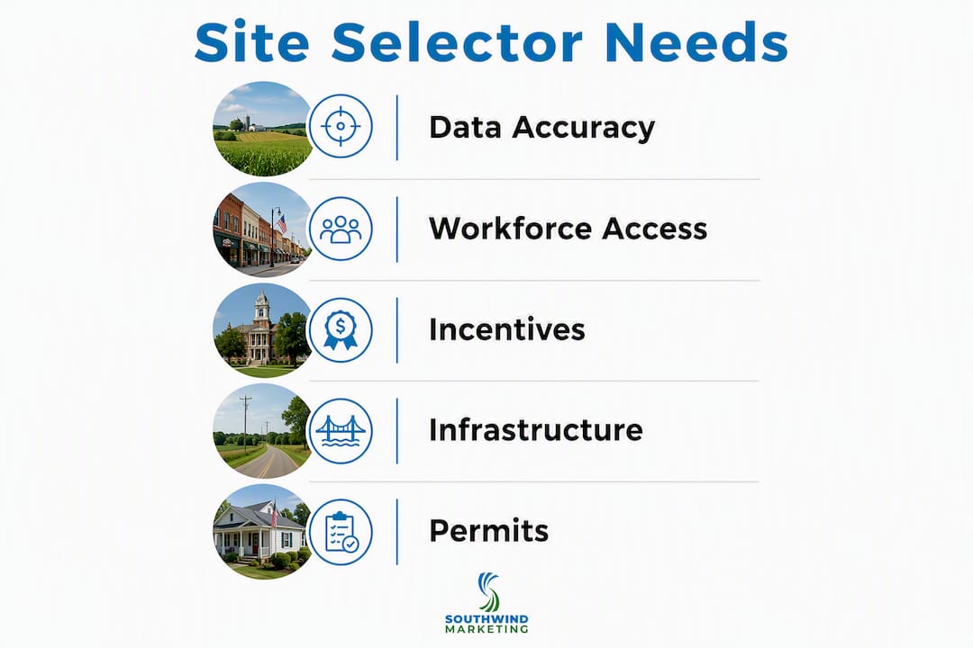 Infographic showing key site selector criteria