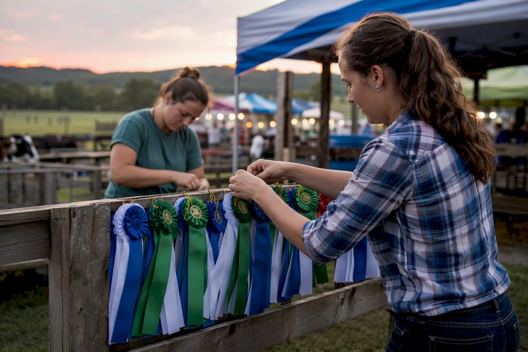Hands setting up county fair booth