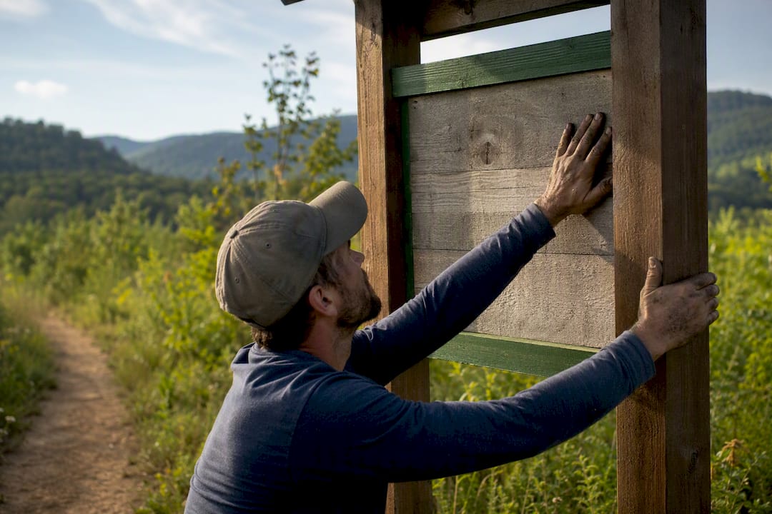 Hands hanging trailhead stewardship sign