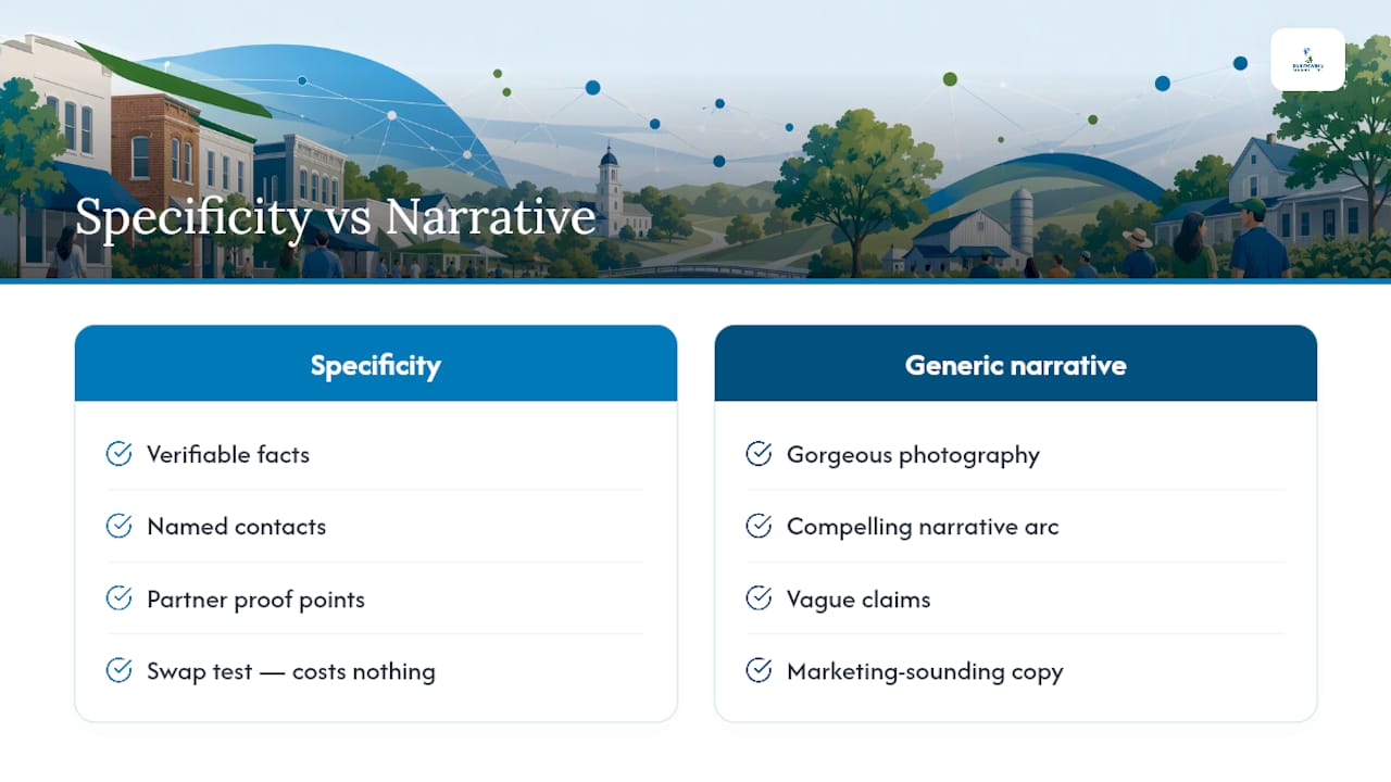 Diagram comparing specificity and narrative impact on site effectiveness