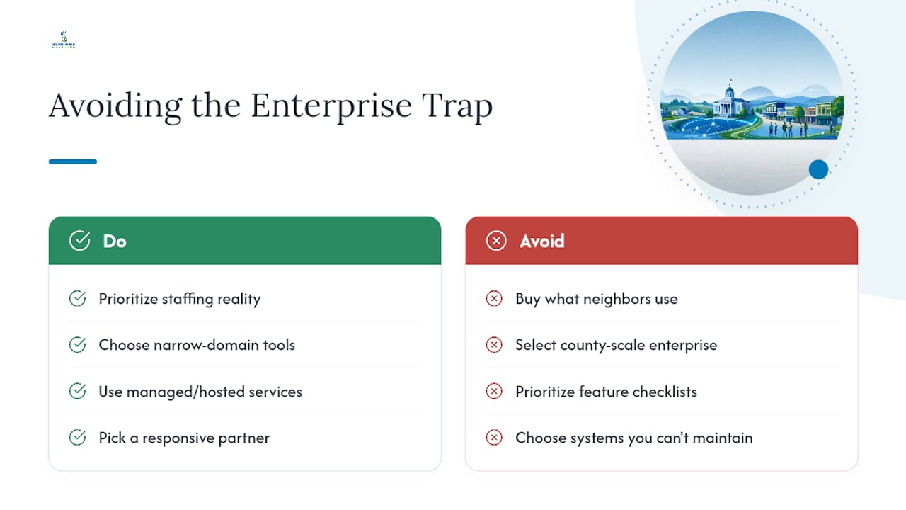 Why Small Cities Are Better Off Skipping the Enterprise Trap — overview diagram