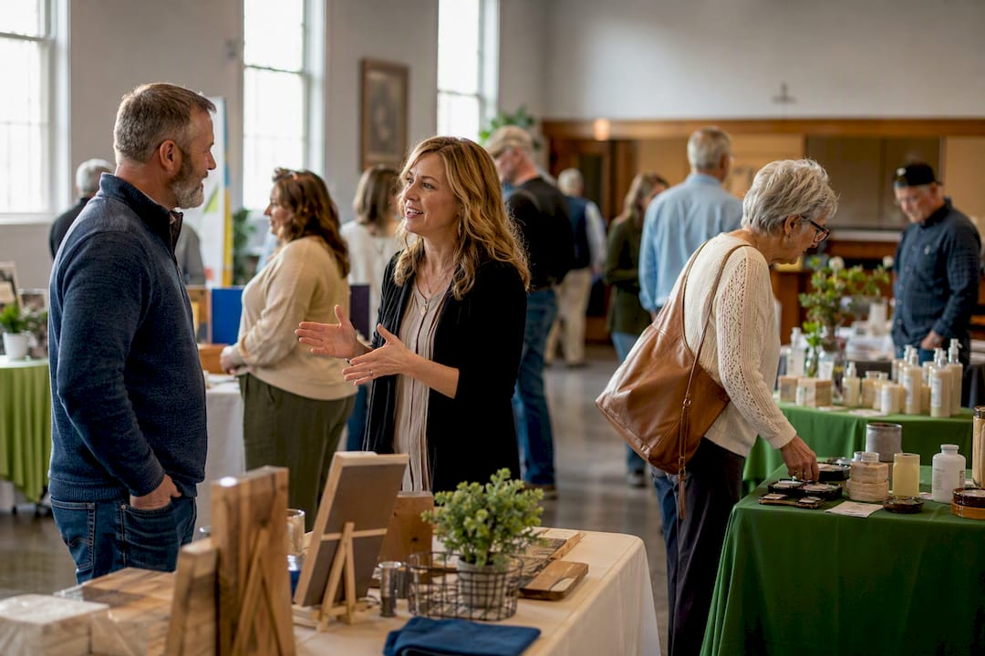 Attendees visiting booths at rural chamber expo