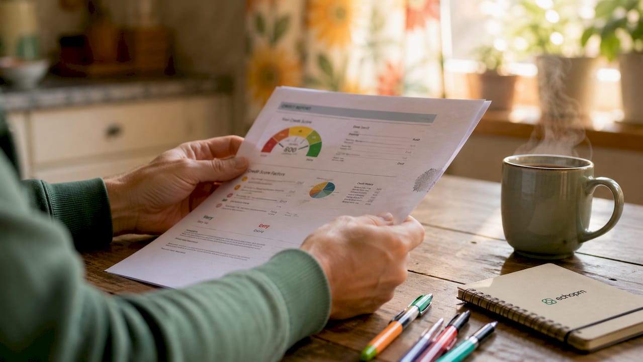 Hands holding tenant credit report document