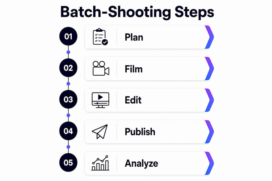 Infographic illustrating batch-shooting video production steps