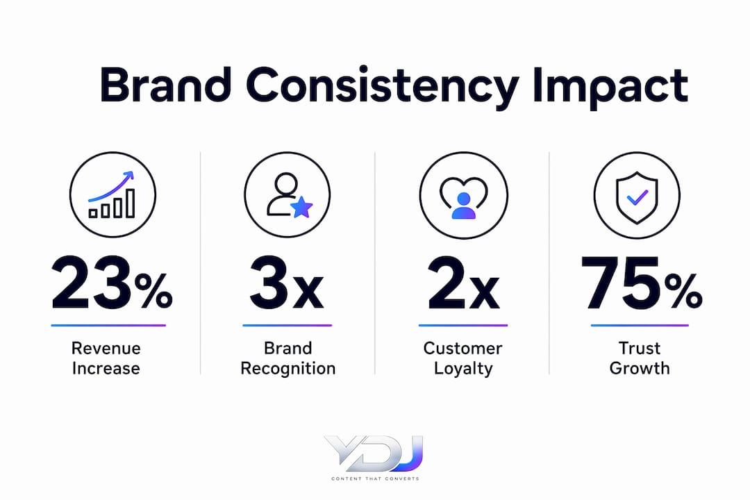 Infographic showing brand consistency impact statistics