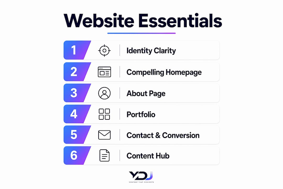 Infographic outlining personal brand website elements