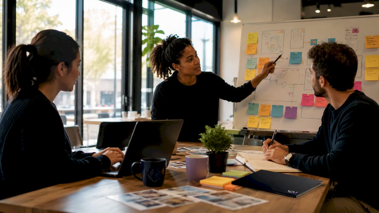 Team user testing and discussing conversion design
