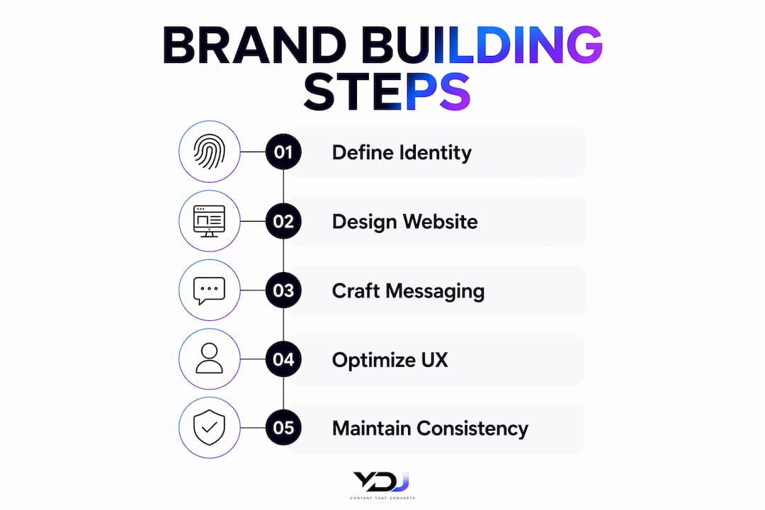 Infographic illustrating website brand building steps