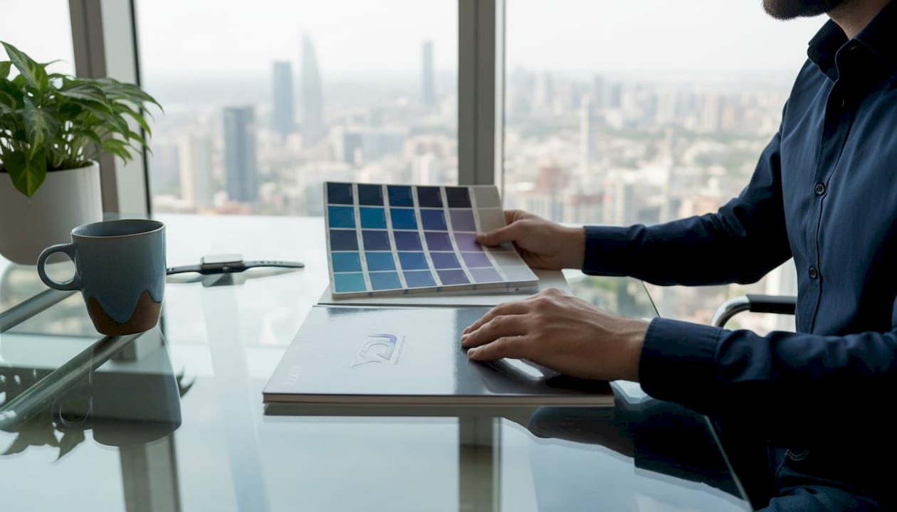 Hands choosing portfolio color palette