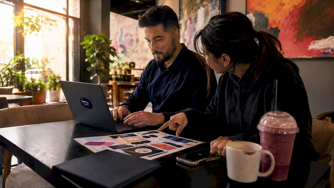 Team designing local service website features at desk