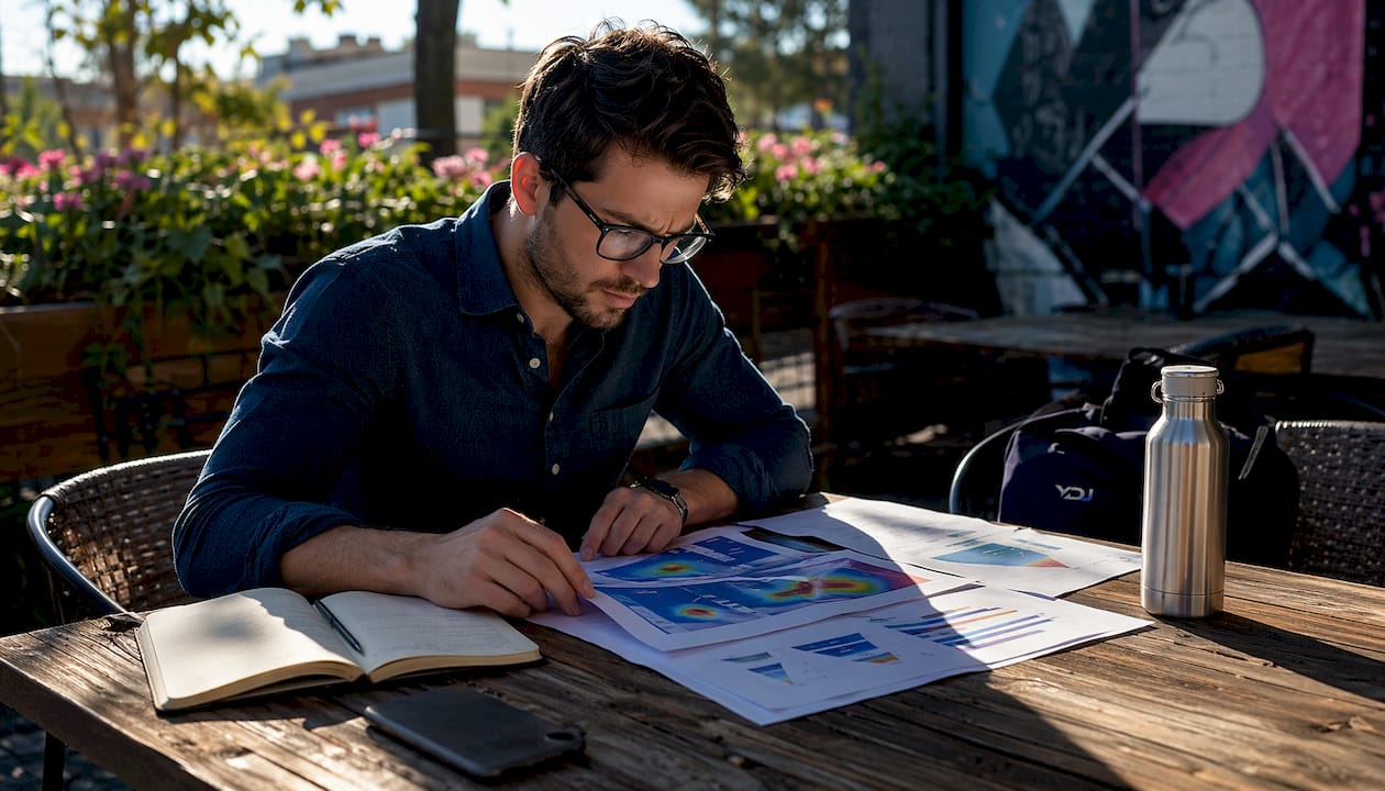 Startup founder analyzing website conversion data
