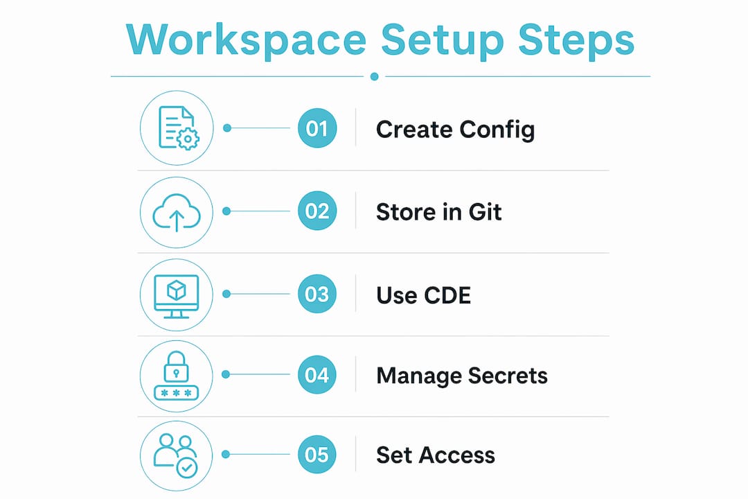 Infographic showing 5 step shared workspace setup process