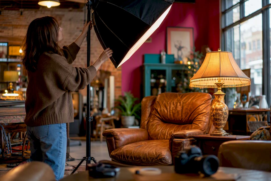 Hands staging product photos for listing
