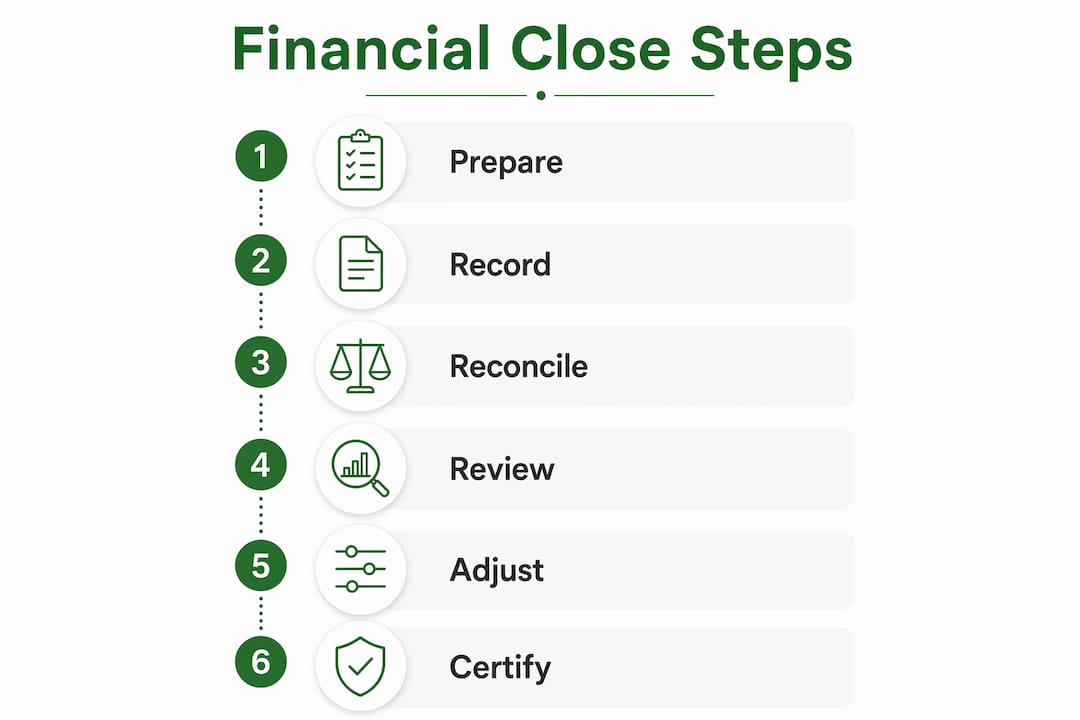 Infographic showing step-by-step financial close process
