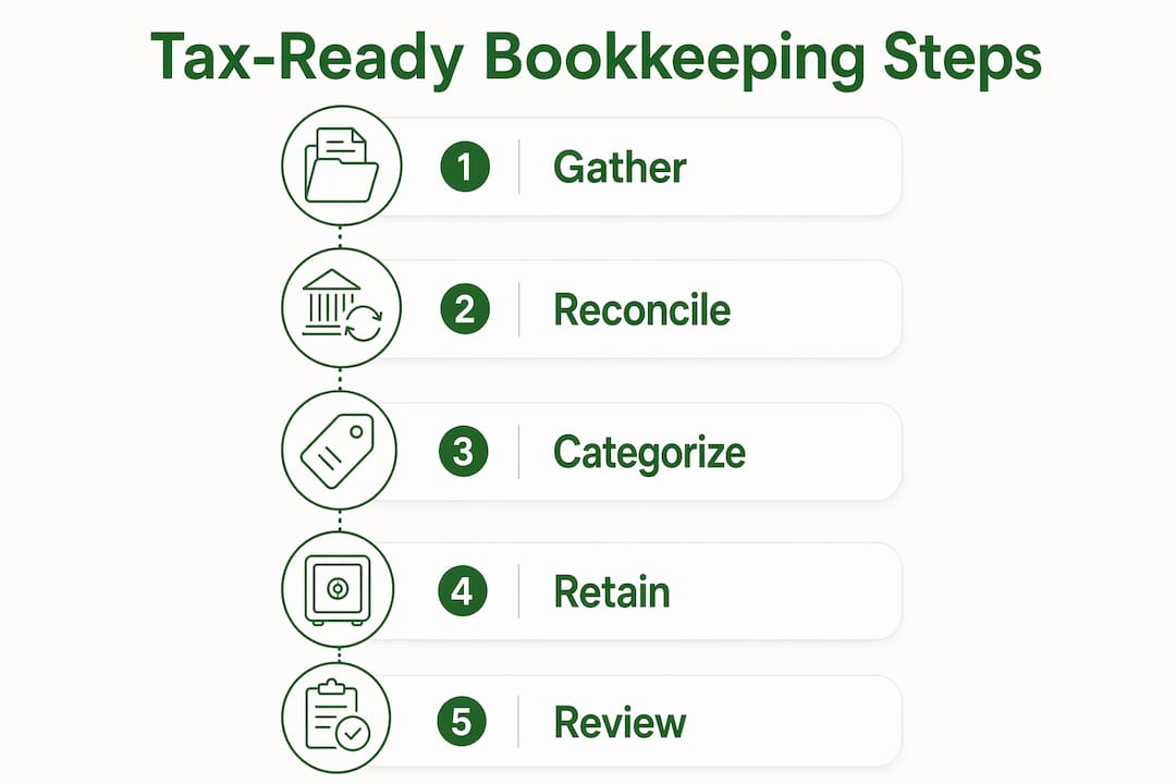 Infographic outlining steps of tax-ready bookkeeping