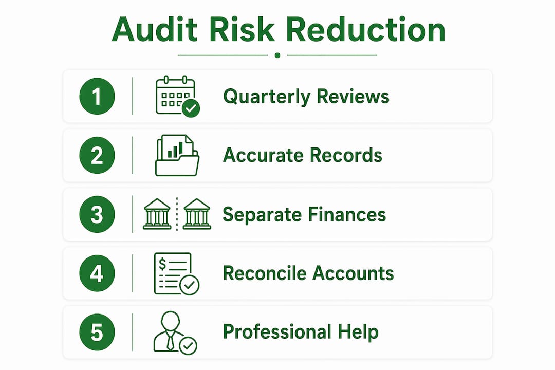 Infographic outlining steps to reduce audit risk in bookkeeping