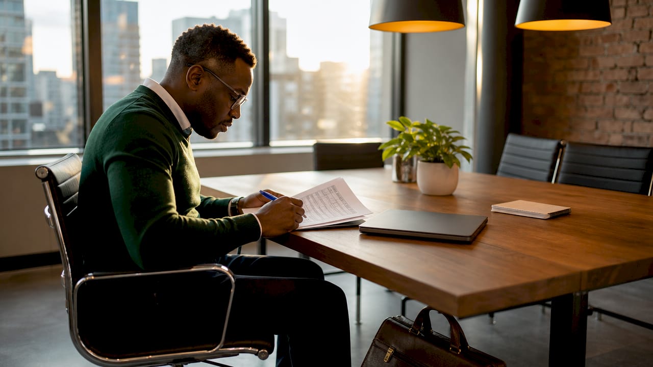 Accountant reviewing IRS compliance checklist at desk