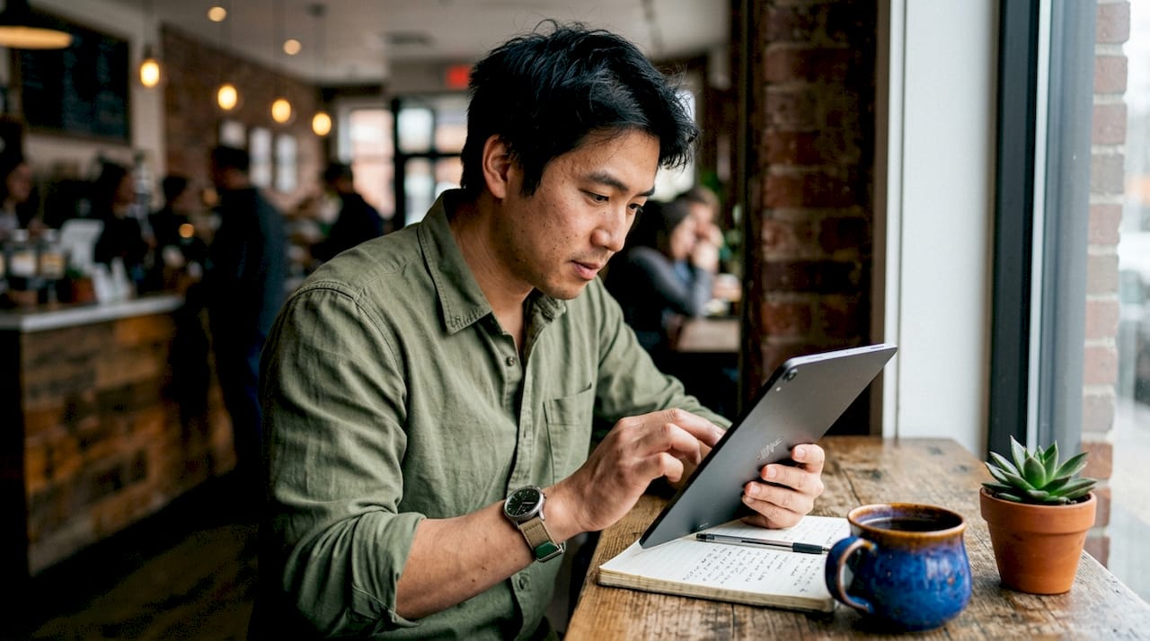 Close-up hands configuring bookkeeping automation rules