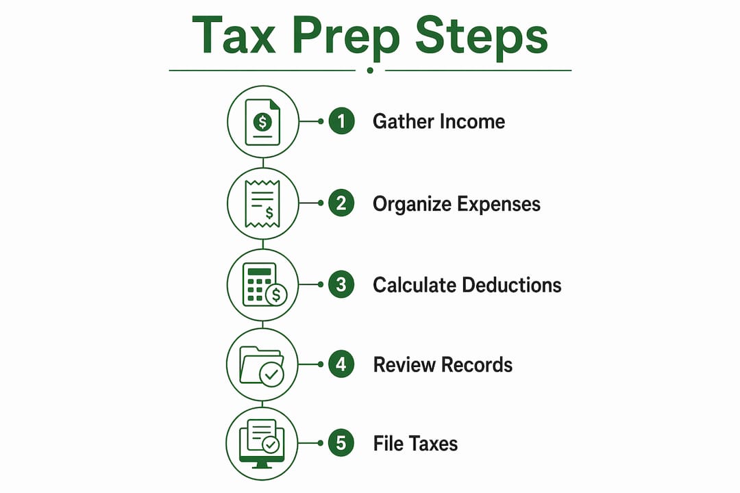 Vertical flow infographic of self-employed tax prep steps