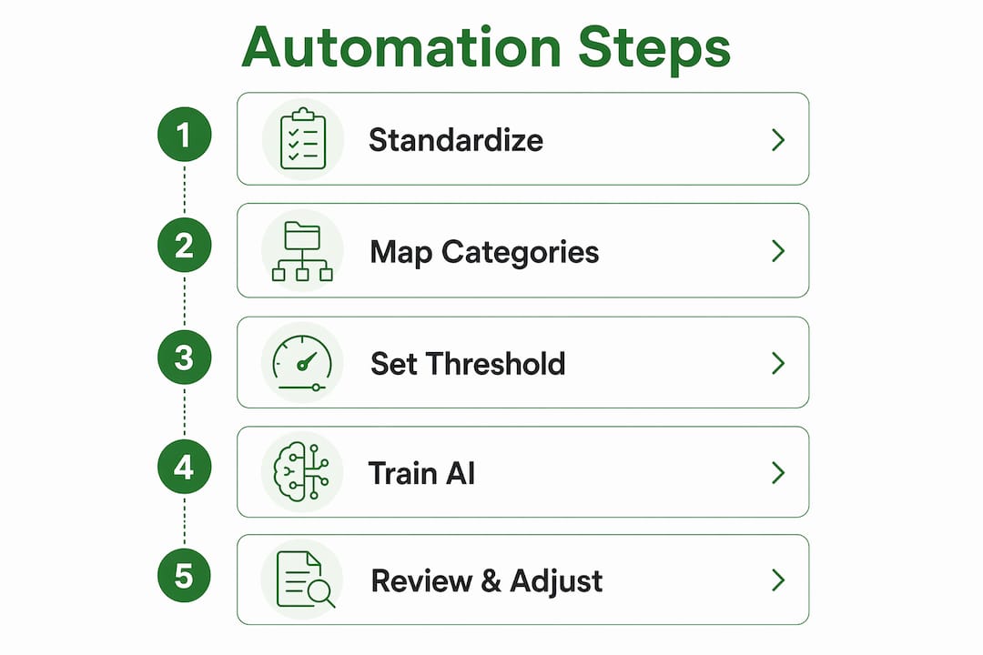 Infographic showing five steps to automate expense classification