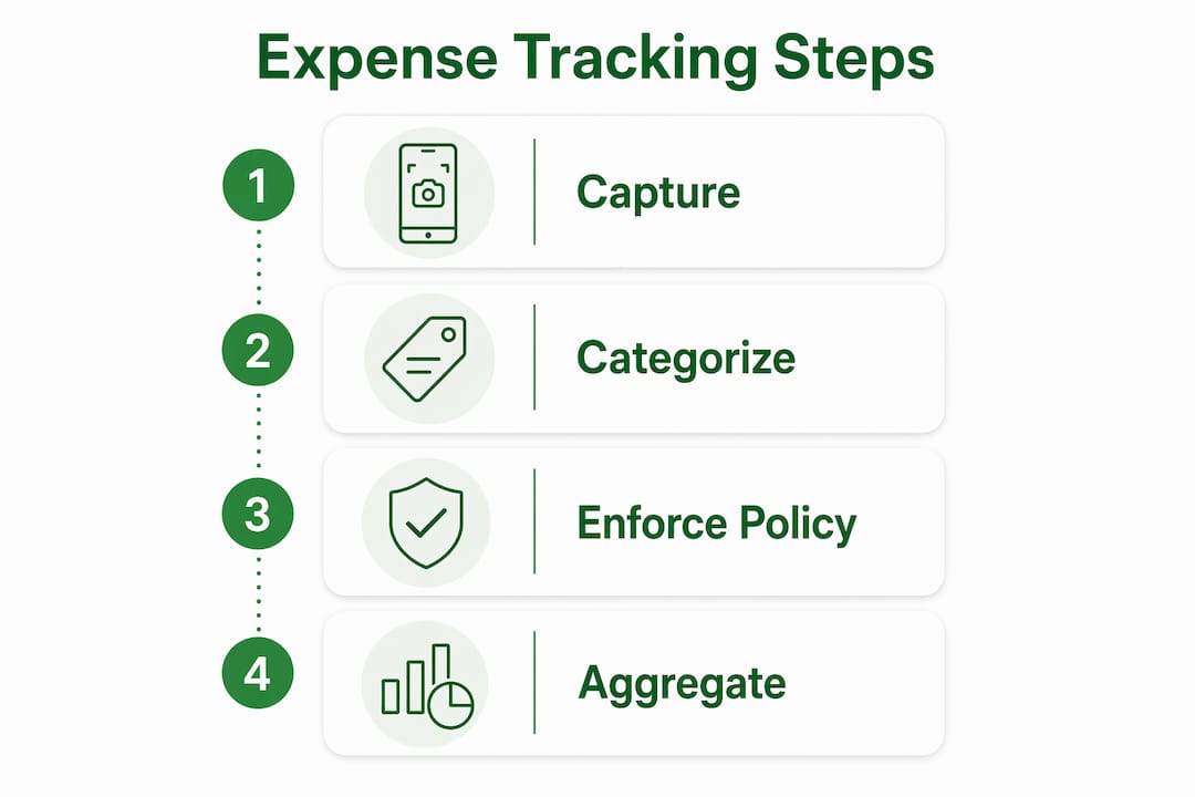 Infographic detailing steps of expense tracking process