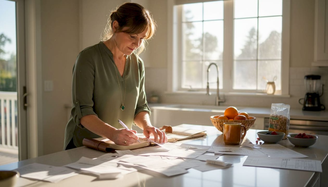 Small business owner preparing expense report