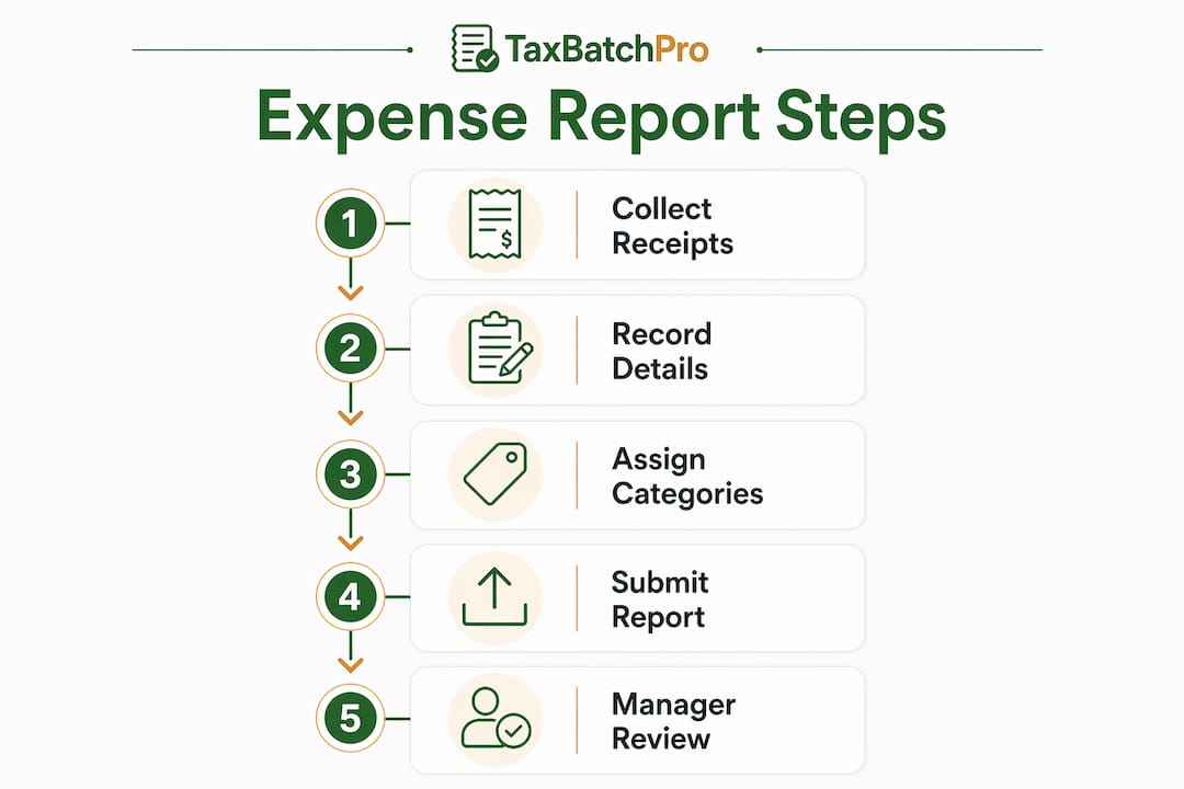 Infographic outlining expense report preparation steps