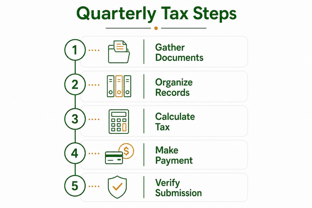 Infographic illustrating steps for quarterly tax recordkeeping