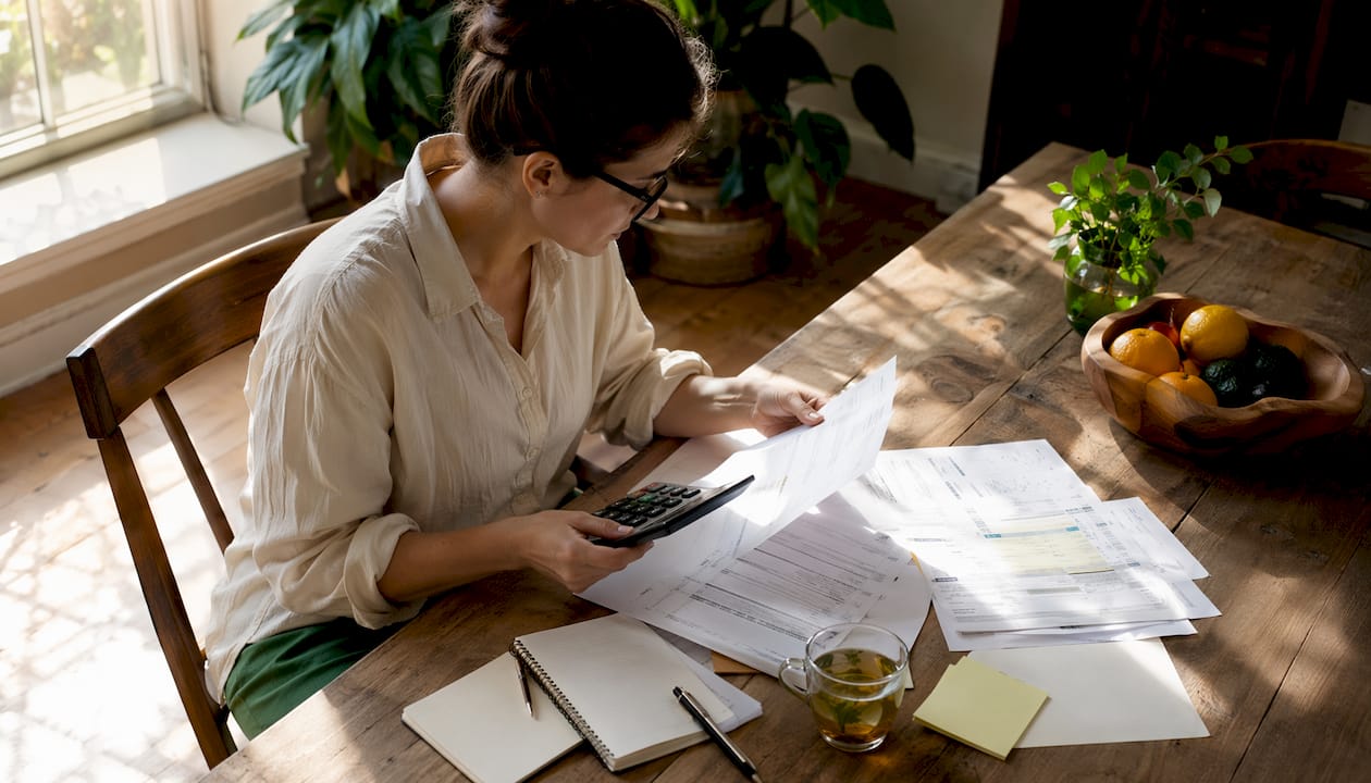 Small business owner reviewing financial statements