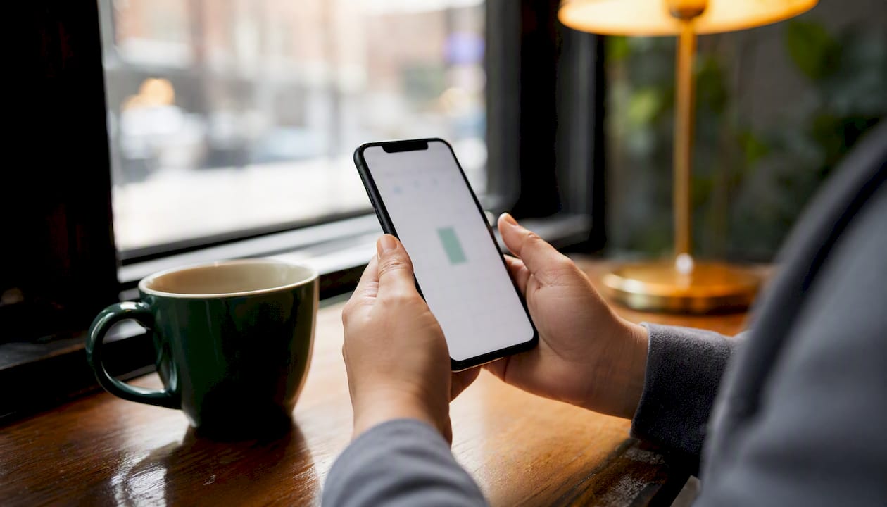 Hands holding smartphone showing calendar appointment
