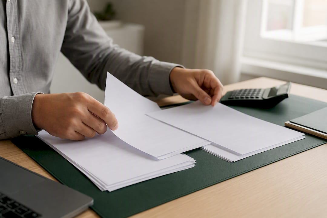 Hands manually matching invoices and purchase orders