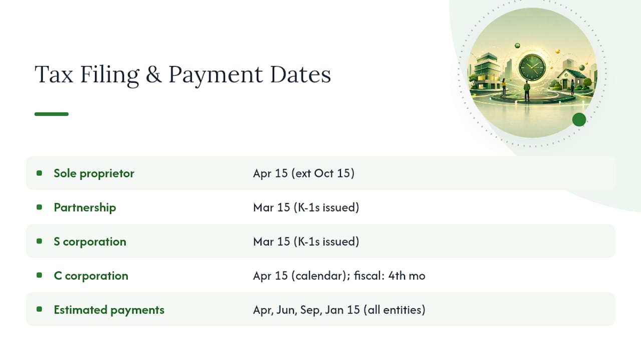 Key Tax Deadlines and Filing Timelines by Entity — overview diagram