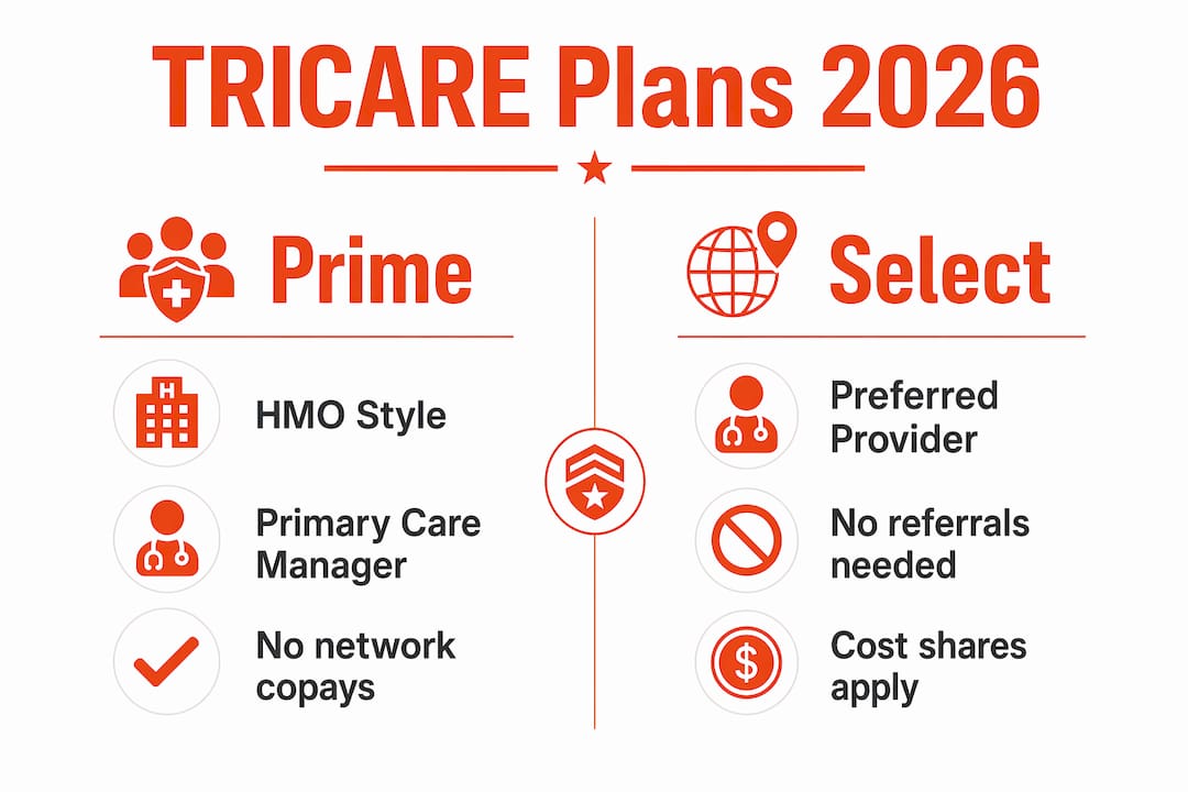 Infographic comparing TRICARE Prime and Select plans