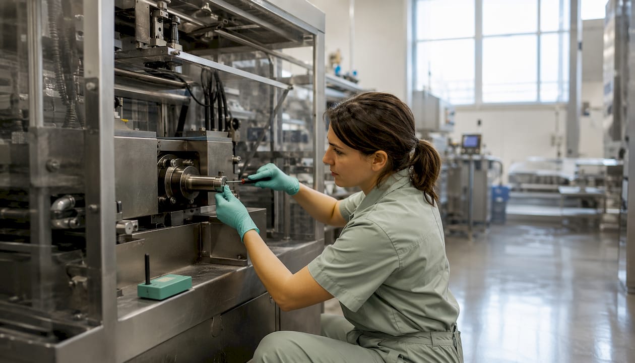 Technician installing vibration sensor on machine