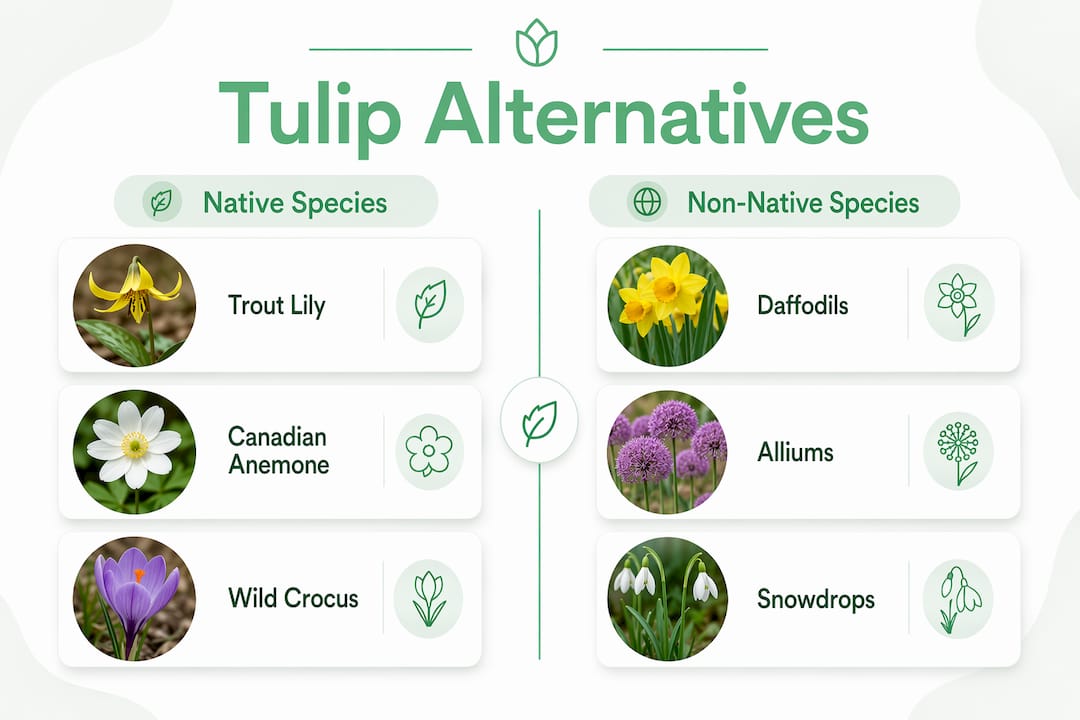 Infographic comparing native and non-native tulip alternatives