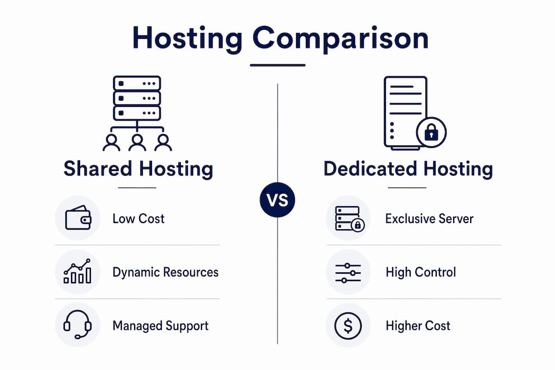Infographic comparing shared hosting vs dedicated hosting