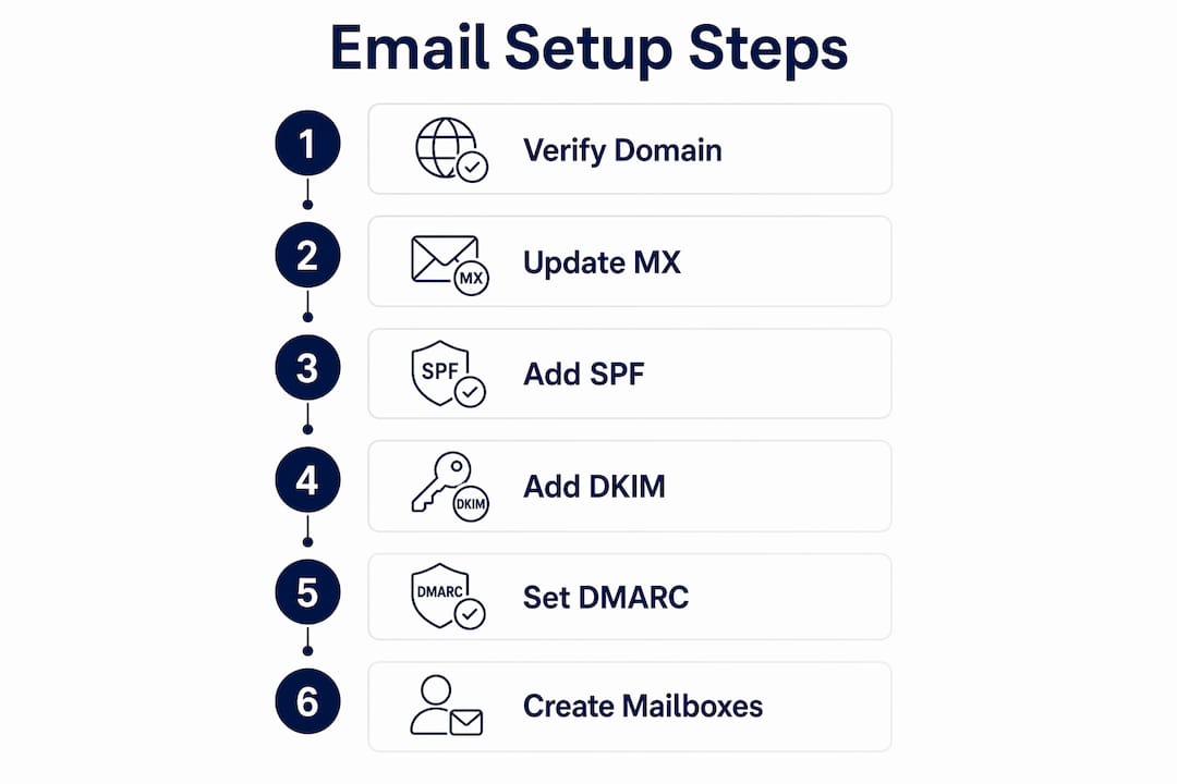 Infographic illustrating email setup steps