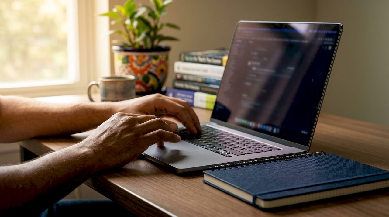 Hands typing DNS email setup commands