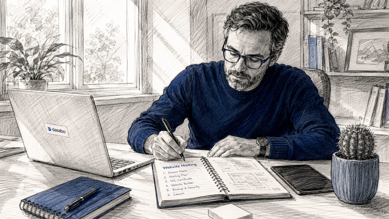 Man writing website deployment notes at desk