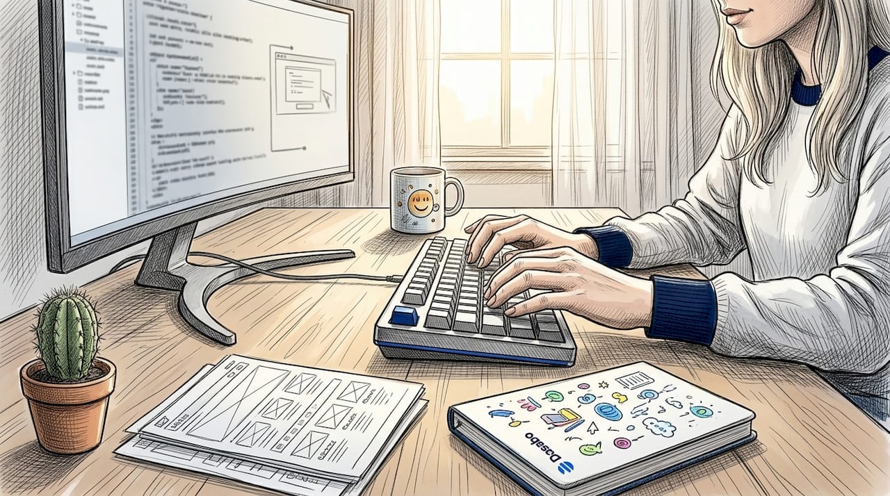 Developer working on static site in home office
