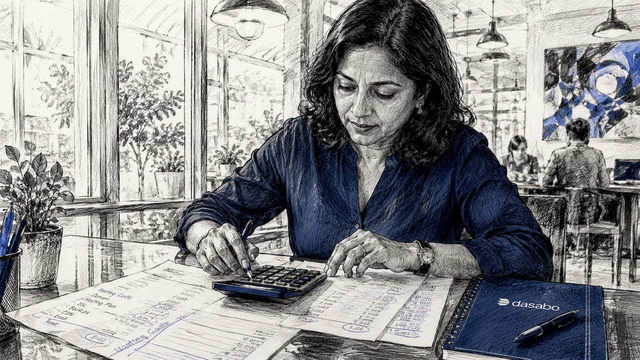 Small business owner calculating costs at desk