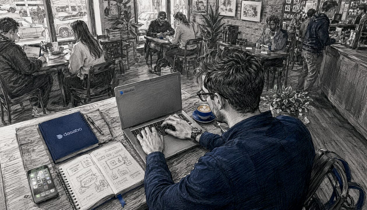 Entrepreneur setting up domain at home office desk