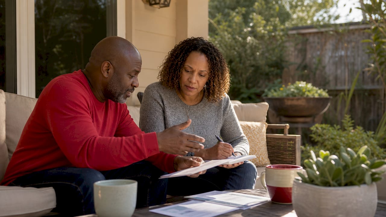 Couple discussing mortgage refinance at dining table