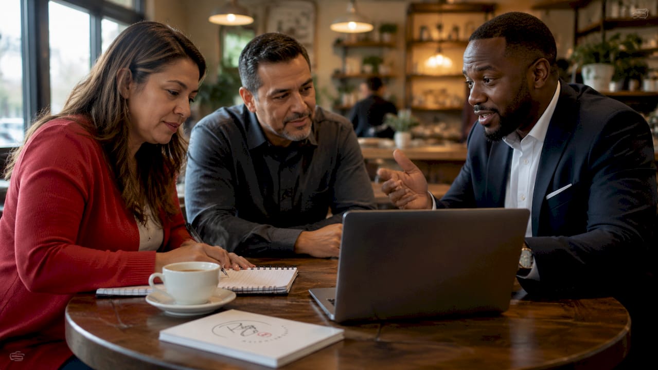 Real estate agent discussing financing with couple