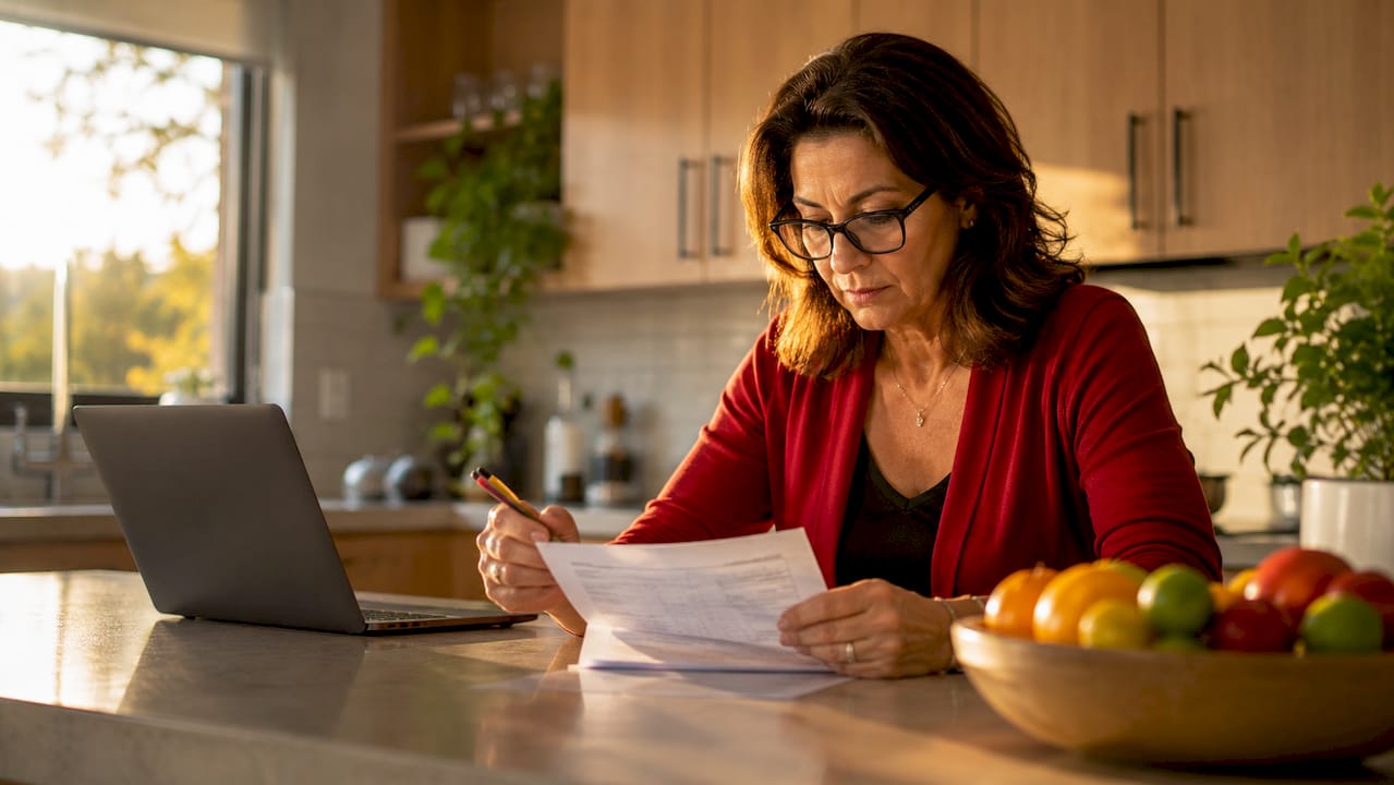 Woman reviewing loan estimate in home office