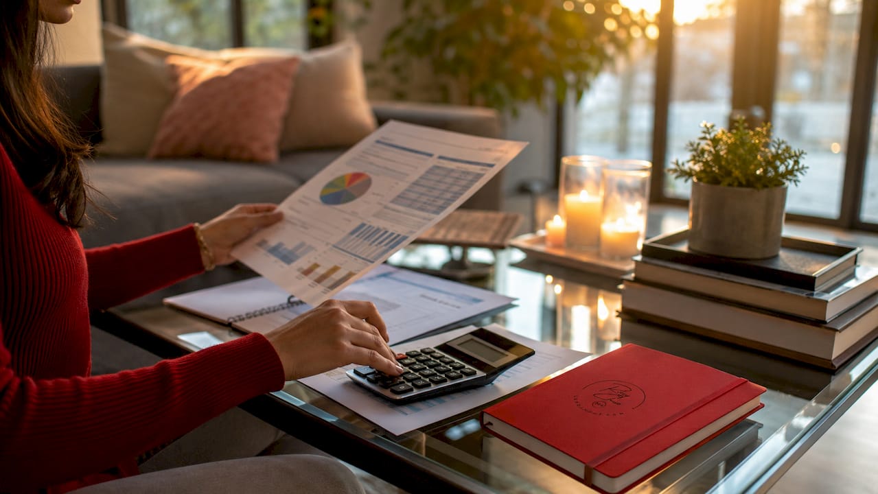 Hands calculating mortgage details with credit report
