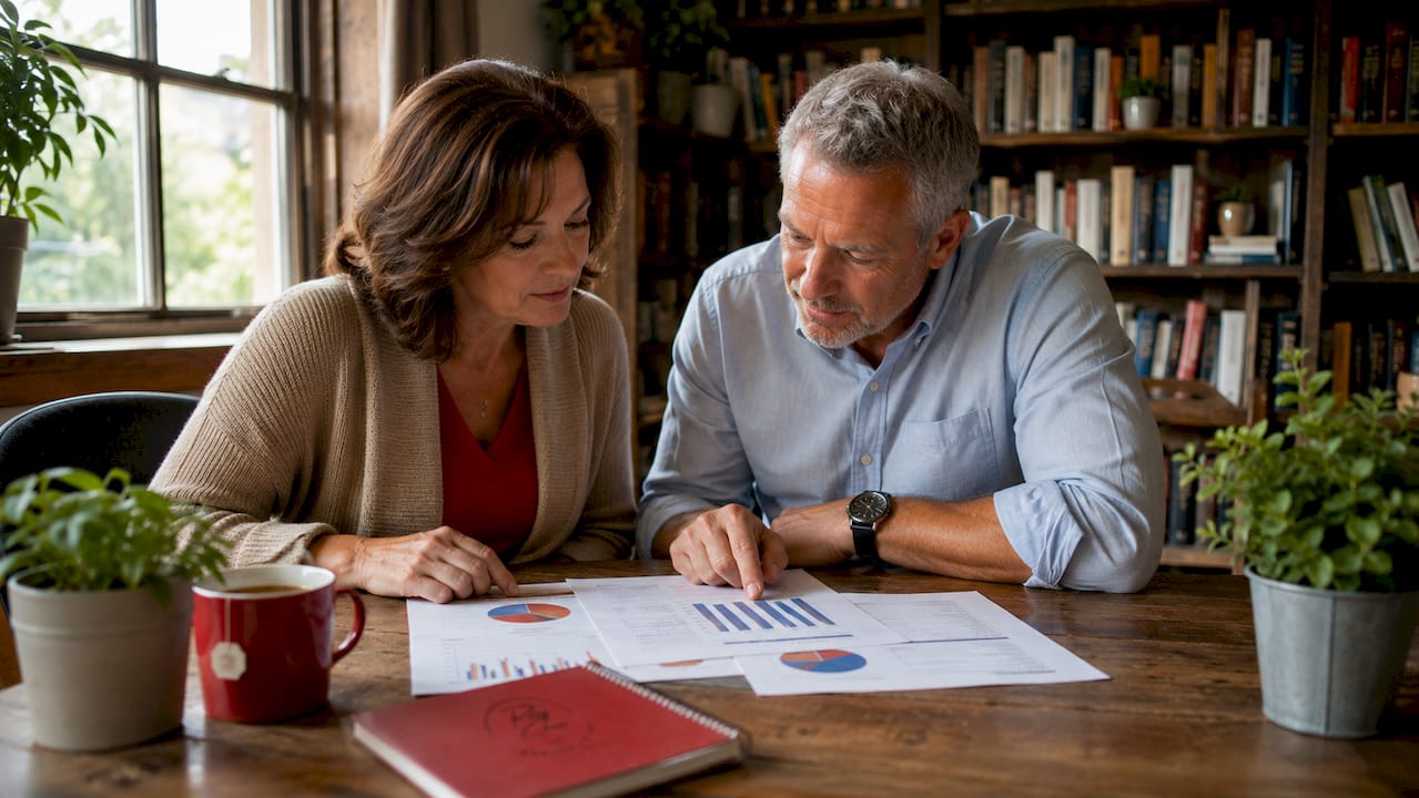 Couple reviewing homebuyer economic graphs